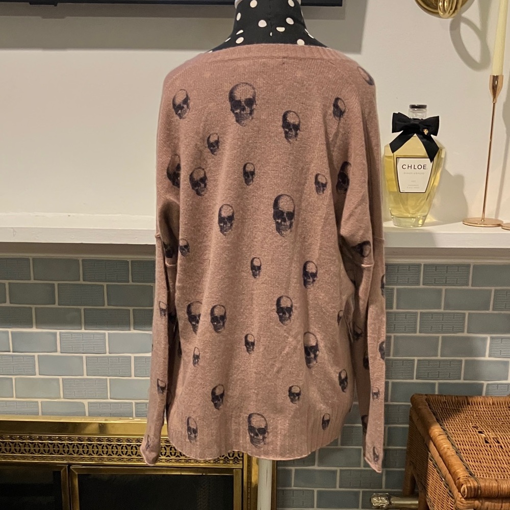 Skull Cashmere V-Neck Sweater - Brown with Black Skulls - Picture 5 of 6